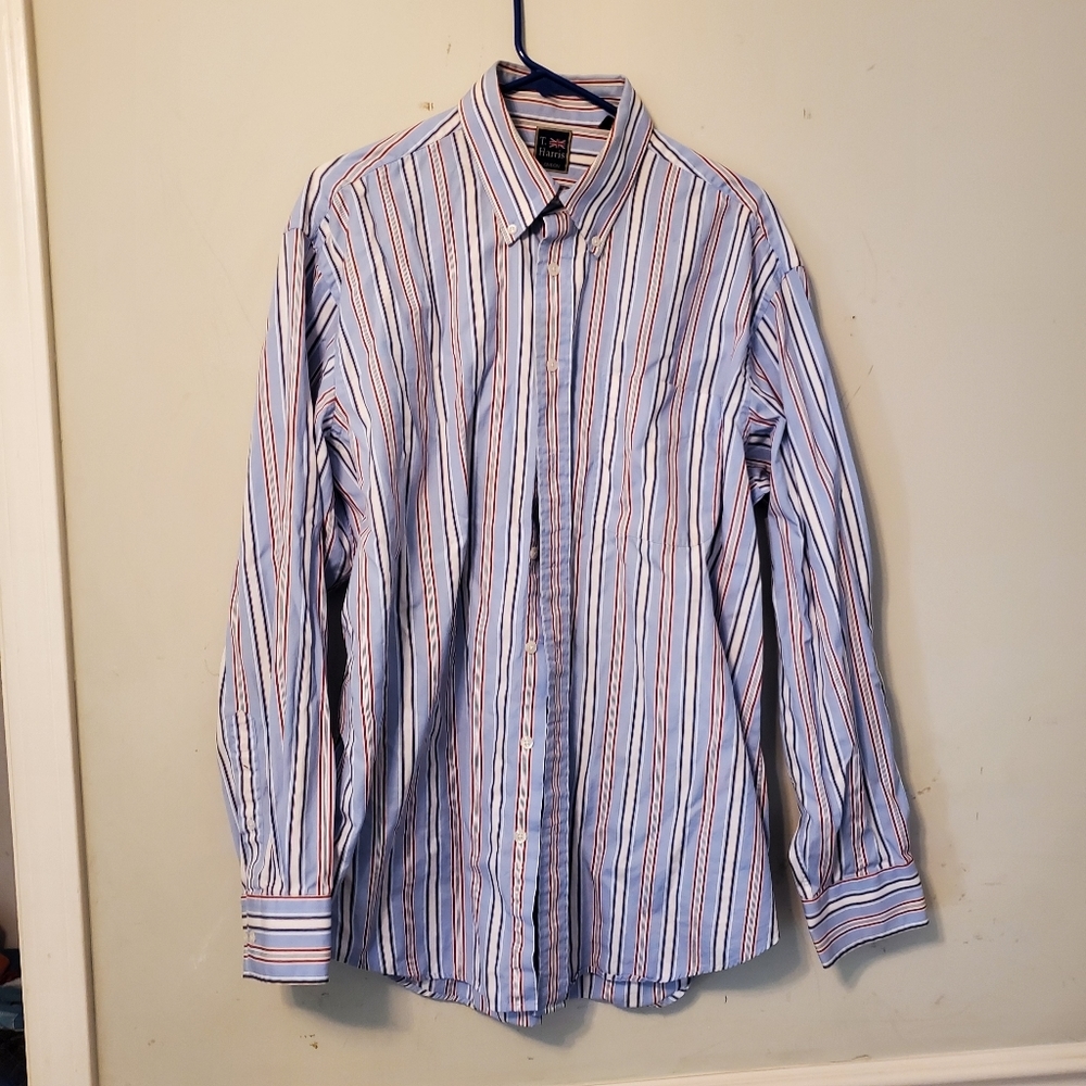 T Harris London Men's Striped Button Down Dress Shirt XL